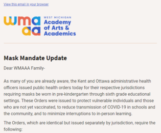 August 20, 2021 Ottawa County Mask Mandate Letter